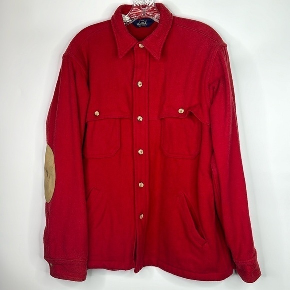 Vintage Woolrich Heavyweight Red Wool Button Up Shirt Medium - Picture 1 of 12